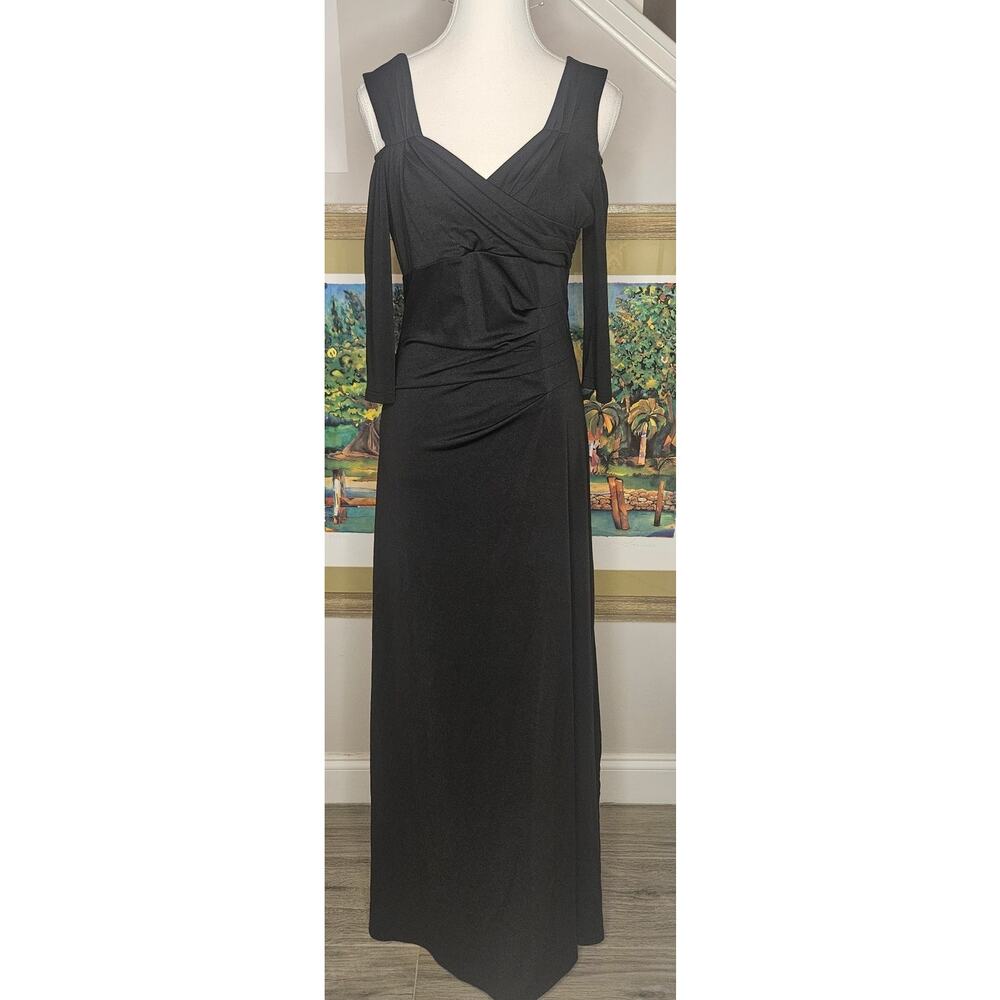 Cold-Shoulder Ruched Column Evening Gown -S- Black 57" Length | 34" Bust -49